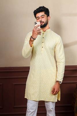 Lemon smart designer chikankari embroidery work men's festive kurta payjama 2