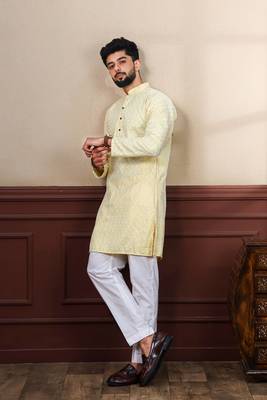 Lemon smart designer chikankari embroidery work men's festive kurta payjama 3