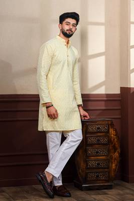 Lemon smart designer chikankari embroidery work men's festive kurta payjama 4
