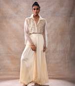 Embroidered crop shirt with flared pants set