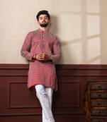 Maroon smart designer chikankari embroidery work men's festive kurta payjama