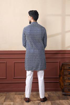 Nevy blue smart chikankari embroidery work men's festive kurta payjama 2