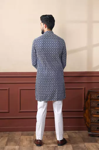Nevy blue smart chikankari embroidery work men's festive kurta payjama