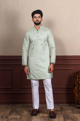 Pista smart chikankari embroidery work men's festive kurta payjama 1