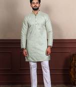 Pista smart designer chikankari embroidery work men's festive kurta payjama