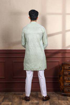 Pista smart chikankari embroidery work men's festive kurta payjama 2
