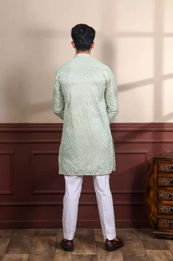 Pista smart chikankari embroidery work men's festive kurta payjama
