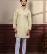 Tusser smart designer chikankari embroidery work men's festive kurta payjama