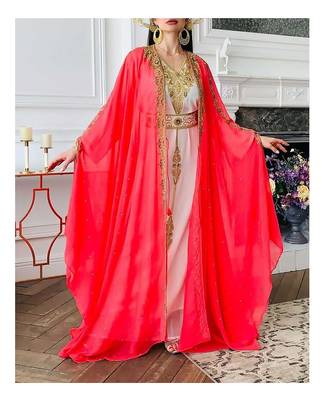 Sale Kaftan Zari Embroidered Stone Work Georgette Casual Stitched Wedding Party Dress 285 1