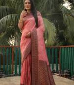Light-Pink kanjivaram silk blend Saree With Rich Pallu Saree