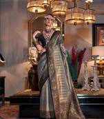 Grey Tissue Silk Zari Weaving Saree With Blouse
