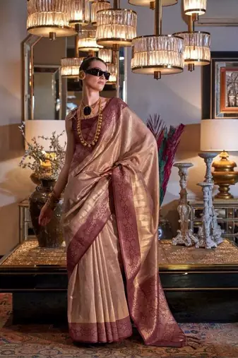 Brown Tissue Silk Zari Weaving Saree With Blouse