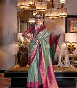 Green Tissue Silk Zari Weaving Saree With Blouse