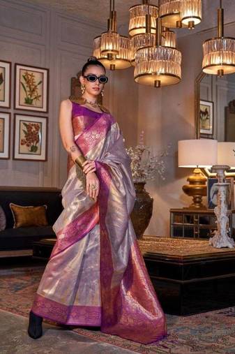Light Purple Tissue Silk Zari Weaving Saree With Blouse