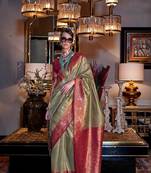 Mehendi Tissue Silk Zari Weaving Saree With Blouse For Women 