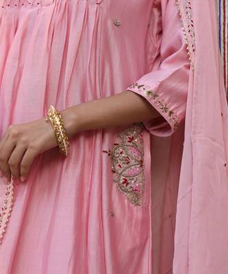 Laxmi Kali Suit Set in Powder Pink with Zardosi Handwork 5