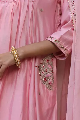 Laxmi Kali Suit Set in Powder Pink with Zardosi Handwork