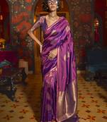 Purple Banarasi style zari weaving border pallu saree with Blouse