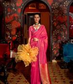 Pink Silk Zari Weaving Saree Rich Pallu With Blouse