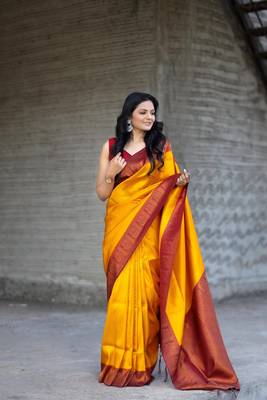 Yellow Soft Silk Rich Pallu & Jacquard Work Saree,Blouse-not As Per Image 1