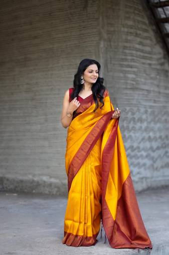 Yellow Soft Silk Rich Pallu & Jacquard Work Saree,Blouse-not As Per Image