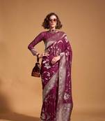 Purple Georgette Handloon Weaving Silk With Blouse