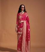 Pink Georgette Handloon Weaving Silk With Blouse