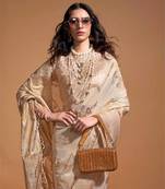 Cream Georgette Handloon Weaving Silk With Blouse
