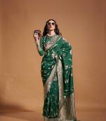 Green Georgette Handloon Weaving Silk With Blouse