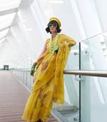 Yellow Tissue Silk Printed Saree With Blouse For Women 