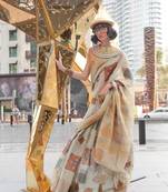 Grey Tissue Silk Printed Saree With Blouse For Women 