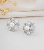 Flower shaped silver plated pearl studed earrings