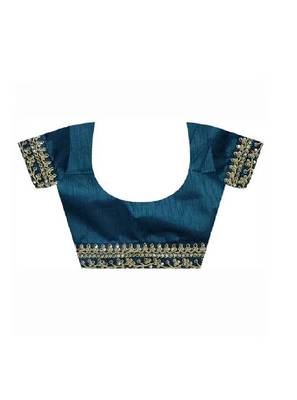 Designer georgette printed and lace work saree with blouse piece 5