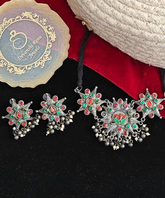 Alankar floral oxidized chokar set 4