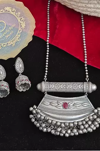 Alankar long tribal necklace jhumka set