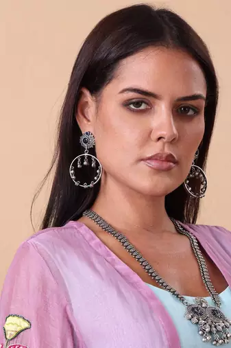 Alankar oxidized black onyx necklace set