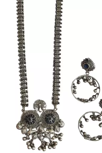Alankar oxidized black onyx necklace set