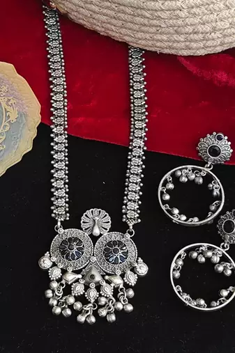 Alankar oxidized black onyx necklace set