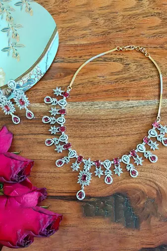 Alankar ruby diamond necklace set