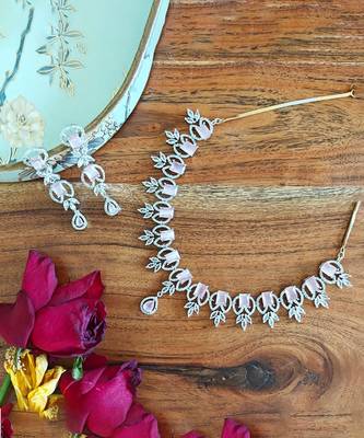 Alankar rose quartz diamond necklace set 2