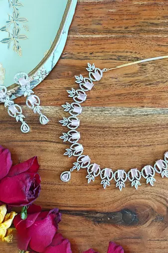 Alankar rose quartz diamond necklace set