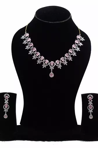 Alankar rose quartz diamond necklace set