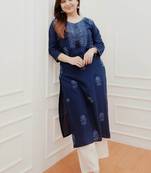 Rayon blue embroidery kurti with pant
