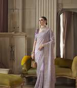 Designer lavender hand worked tissue silk saree with blouse