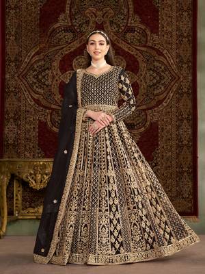Black embroidered net anarkali suit 1