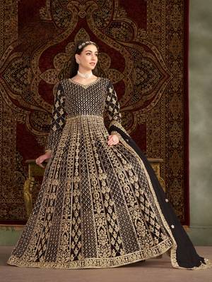 Black embroidered net anarkali suit 2