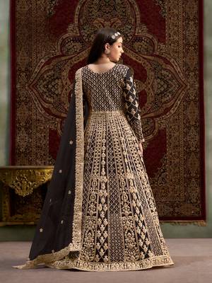Black embroidered net anarkali suit 3