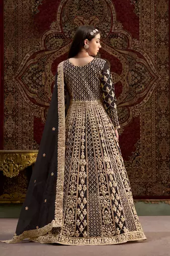 Black embroidered net anarkali suit