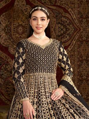 Black embroidered net anarkali suit 4
