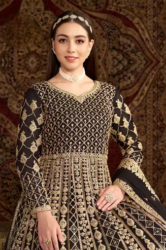 Black embroidered net anarkali suit